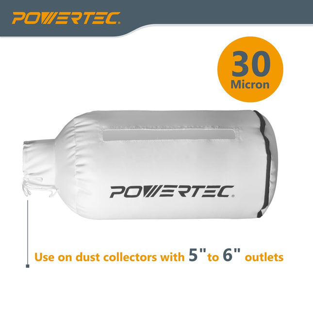POWERTEC 70398 Dust Filter Bag for Wall Mount Dust Collectors, 30 Micron, for Grizzly, Shop Fox, Rockler, Delta, Wen, and POWERTEC DC5371/ DC5372