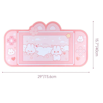 BelugaDesign Bunny Desk Pad | NS Switch Keyboard Gaming Mat Large Mat Mousepad | Pastel Pink Animal Kawaii Cute Anime Desk Blotter Protector (Pink Rabbit, Large)