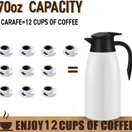 70oz Coffee Carafe Airpot Insulated Coffee Urn Stainless Steel Vacuum Thermal Pot Flask Dispenser for Coffee, Hot Water, Tea, Hot Beverage - Keep 12 Hours Hot, 24 Hours Cold -White