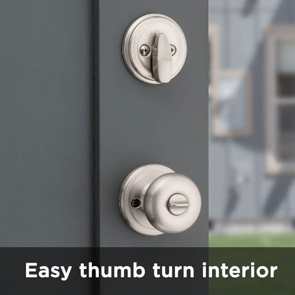 Kwikset Satin Nickel SmartKey Single Cylinder Juno Entry Knob & Deadbolt Comb