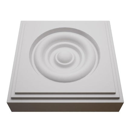 4 1/2"W x 4 1/2"H x 1 1/8"P Americraft Solid Paint Grade Wood Square Rosette with Center Bullseye with Decorative Edge, Primed Pine