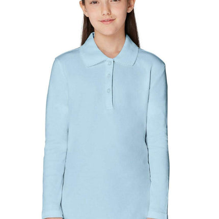 French Toast Girls' Long Sleeve Interlock Polo wit