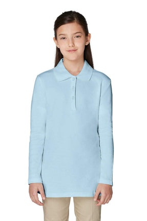 French Toast Girls' Long Sleeve Interlock Polo wit
