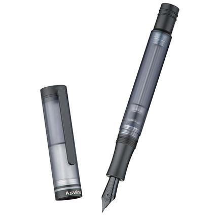 Asvine V200 Titanium Fountain Pen Vacuum Filling, Matte Black Bock Fine Nib Transparent Acrylic Smooth Writing Pen Case Set
