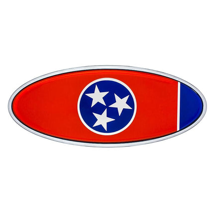 United Pacific 10976 Die-Cast Metal 7 ⅞” x 3 ¼” Chrome Oval Shape Emblem for Peterbilt, Mounting Stud w/Double-Sided Backing – ONE Emblem – Tennessee Flag