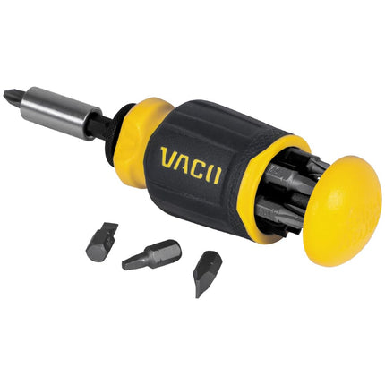 VACO VAC1080 Multi-Bit Stubby Screwdriver, Impact Driver, 8-in-1 Adjustable Magnetic Tool with Phillips, Slotted, and Square Bits