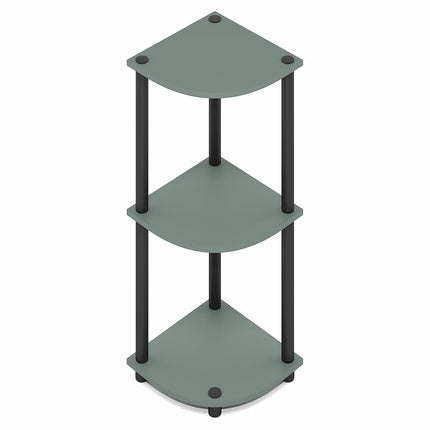 Furinno TURN-N-TUBE Corner Shelf, 3-Tier Corner Bookshelf, Display Storage Shelves with Open Shelves, for Organization and Storage, Living Room, Home Office, Garage, Sage Green
