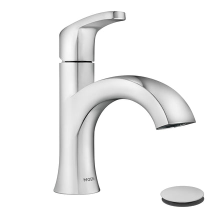 Moen Karis One-Handle Bathroom Sink Faucet, One Hole Lavatory Faucet with Drain Assembly and Optional Deck Plate, Chrome, 84346