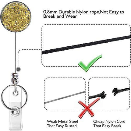 Boutilon Retractable Badge Holder, Retractable Badge Reels,Lightweight Plastic Badge Reel Card Holder with Key Ring Backing Belt Clip for Nurse,Volunteer,Teacher,Student(Pretty Golden Pink Purple)