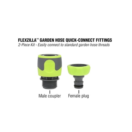 Flexzilla HFZGAK11 Conectores de conexión rápida para manguera de jardín, kit de acoplador y enchufe de 2 piezas, ZillaGreen