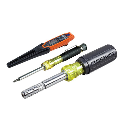 Klein Tools 32596 Multi-Bit Screwdriver/Nut Driver, Magnetic 8-in-1 HVAC Slide Drive Tool with Hex, Phillips, Schrader Bits, Nut Drivers