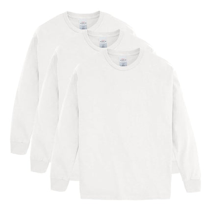 Hanes Big Boys Tagless Long Sleeve Tee (Pack of 3) - White - L