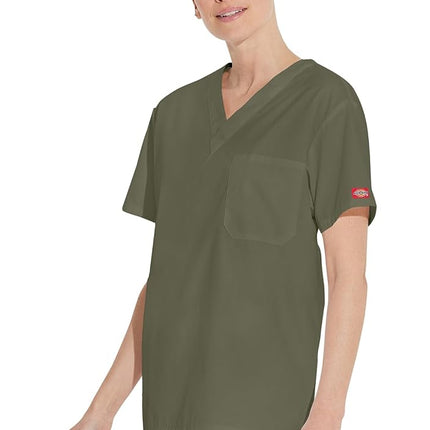 Dickies Men's Big & Tall V-Neck Scrub Double Chest Pocket Top Medical Shirt, Olive, 3XL