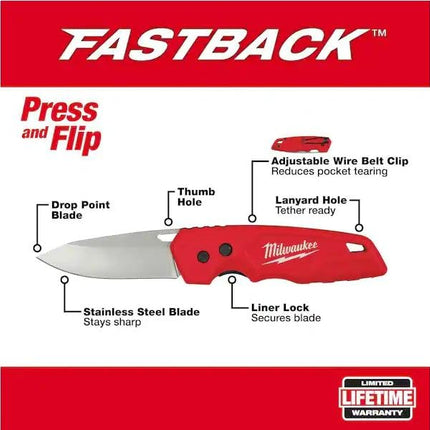 Milwaukee 48221520 Fastback Smooth Blade Flip Knife