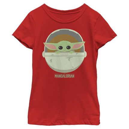 STAR WARS Mandalorian The Child Cute Bassinet Girls Short Sleeve Tee Shirt, Red, Small