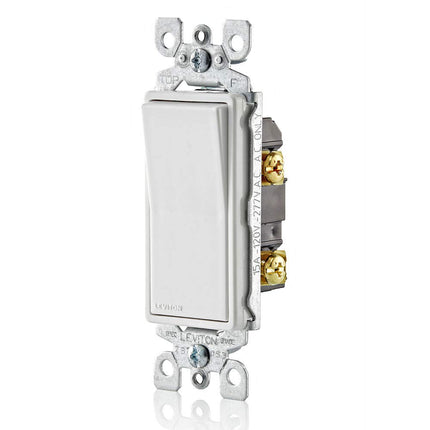 Leviton 15 Amp, 120/277 Volt, Decora Rocker Single-Pole AC Quiet Switch, Residential Grade, Grounding, 5601-2W, White