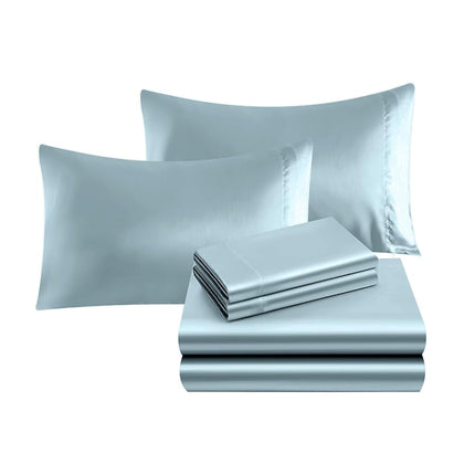 Elegant Comfort Luxurious 4-Piece Silky Satin Sheet Set, Skin and Hair Friendly, Wrinkle, Fade, Stain Resistant with Deep Pockets Fitted Sheet, Cooling Soft Satin Sheet Set, Queen, Baby Blue