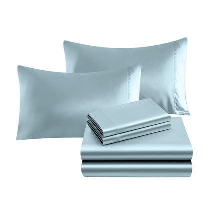 Elegant Comfort Luxurious 4-Piece Silky Satin Sheet Set, Skin and Hair Friendly, Wrinkle, Fade, Stain Resistant with Deep Pockets Fitted Sheet, Cooling Soft Satin Sheet Set, Twin, Baby Blue