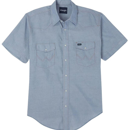Wrangler Denim Short Sleeve Snap Shirt, Chambray, 