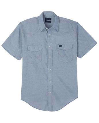 Wrangler Denim Short Sleeve Snap Shirt, Chambray, 