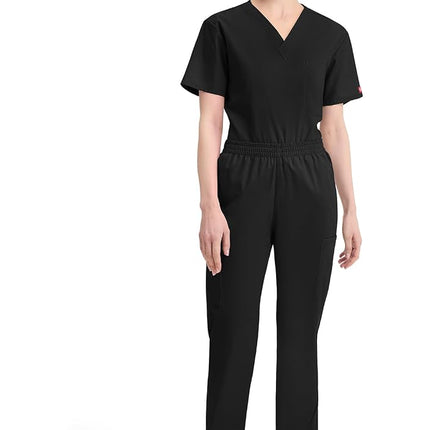 Dickies EDS Signature Women Scrubs Pant Natural Rise Tapered Leg Pull-on 86106, Black, XXS Petite