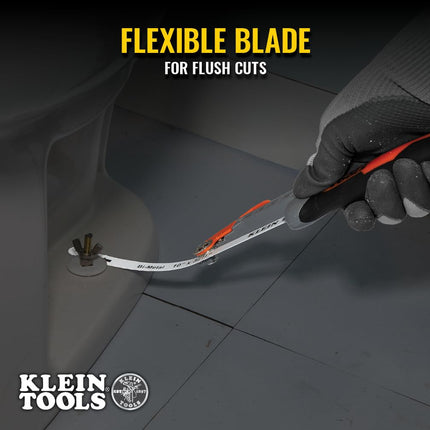 Klein Tools 31432FC Mini Finish-Cut Hacksaw, 10-Inch 32 TPI Bi-Metal Blade Hand Saw, Cuts Plastic, Wood, and Thin-Wall Metal in Tight Spaces
