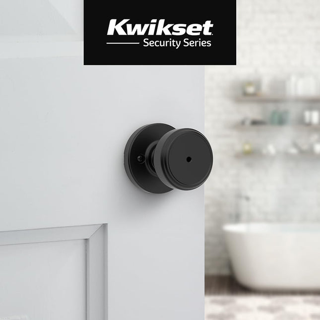 Kwikset Maven Interior Privacy Door Knob with Lock, Round Door Handle for Bathroom and Bedroom, Matte Black Keyless Turn Lock Doorknob, with Microban Protection