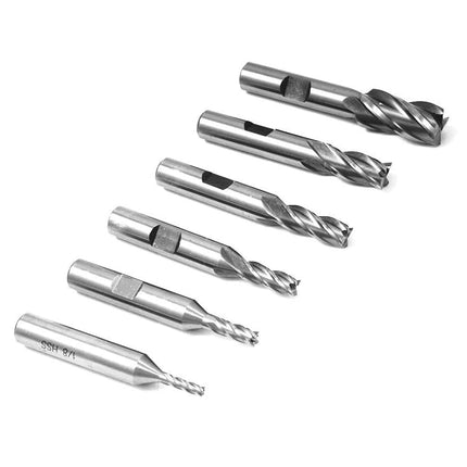 HHIP 8000-0002 4 Flute High Speed Steel End Mill Set, 6 Piece, 3/8" Shank