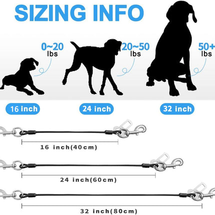 Dog Seat Belt Harness for Car,2pcs Dog Seatbelt of Coated Wire Leash Safety Restraint,No Chew Tether Cable Vehicle Dogs Accessories,Double Clips & Latch (2 Pack Black, 32 inch/80 CM)