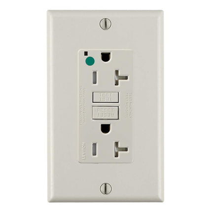 Leviton GFTR2-HGT 20 Amp, 125 Volt, SmartlockPro Slim Self-Test GFCI Receptacle, Extra-Heavy Duty Hospital Grade, Tamper-Resistant, NEMA 5-20R, 20A Feed-Through, 2P, 3W, Matching Wallplate Included - LIGHT ALMOND