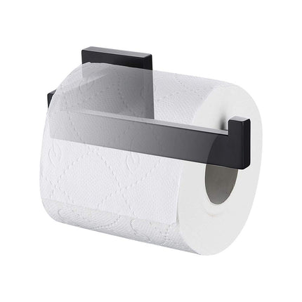 TASTOS Toilet Paper Holder Matte Black, Toilet Tissue Roll Holders Dispenser and Hangers Wall Mounted for Bathroom & Kitchen, Stainless Steel Modern Square Style 2 Pack