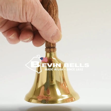 Bevin Bells Solid Brass Hand Bell | 2HB | New England Hardwood Handle | Elegant Hand Call Bell | Noise Makers | Loud Brass Bells | Easy to Grip Handle | Teacher Handheld Bell | Made in CT, USA