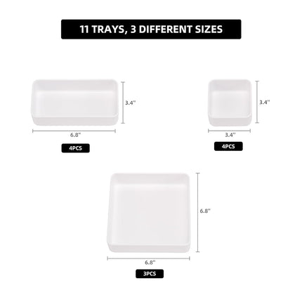 CHANCETSUI 11-Piece Stackable Drawer Organizer Set, Multi-size Desk Drawer Organizer Trays Vanity Storage Bins for Storing Makeup, Stationery, Utensils in Bathroom Dresser, Office and Kitchen