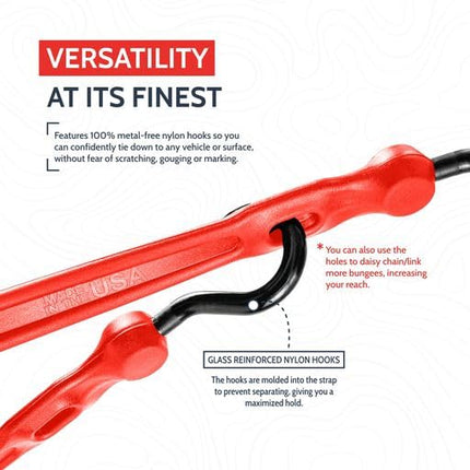 The Perfect Bungee 36" Adjust-A-Strap, Adjustable Heavy Duty Polyurethane Bungee Strap, Heavy Duty Nylon Hooks, Made in the USA, 4 Pack, Red
