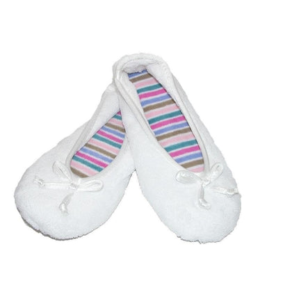isotoner Women's Indoor/Outdoor Classic Terry Ballerina Slippers with Non-slip Sole, White Stripe, 6.5-7. 5
