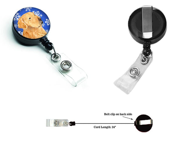 Caroline's Treasures Golden Retriever Winter Snowflakes Holiday Retractable Badge Reel, Multicolor (SS4614BR)