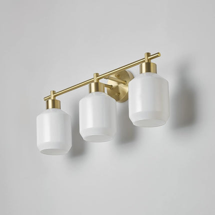 Globe Electric 52055 Cannes 3-Light, Gold Bathroom Vanity Light Fixtures, Modern Wall Lighting with Milk Glass Shades, Vanity Lights for Bathroom, Brass Bathroom Light fixtures