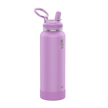 Takeya Actives Water Bottle with Straw Lid - Durable & Easy-Care Water Bottle with Stainless Steel Insulation - BPA-Free Lid with Carry Handle & Straw - Dishwasher-Safe - 40 oz, Lilac
