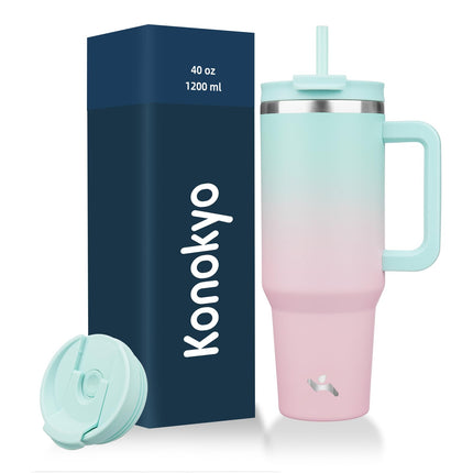 Konokyo 40 oz Tumbler with Handle and 2 Straws,2 i