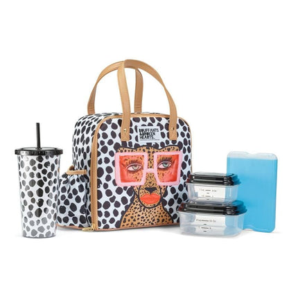 Fit & Fresh Wichita Adult Insulated Lunch Bag - Women's Lunch Box with Tumbler, Containers & Ice Pack - Tropical Glam Cat