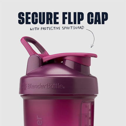 BlenderBottle Vaso mezclador con organizador de pastillas y almacenamiento para proteína en polvo, sistema ProStak clásico V2, 650 ml, color ciruela