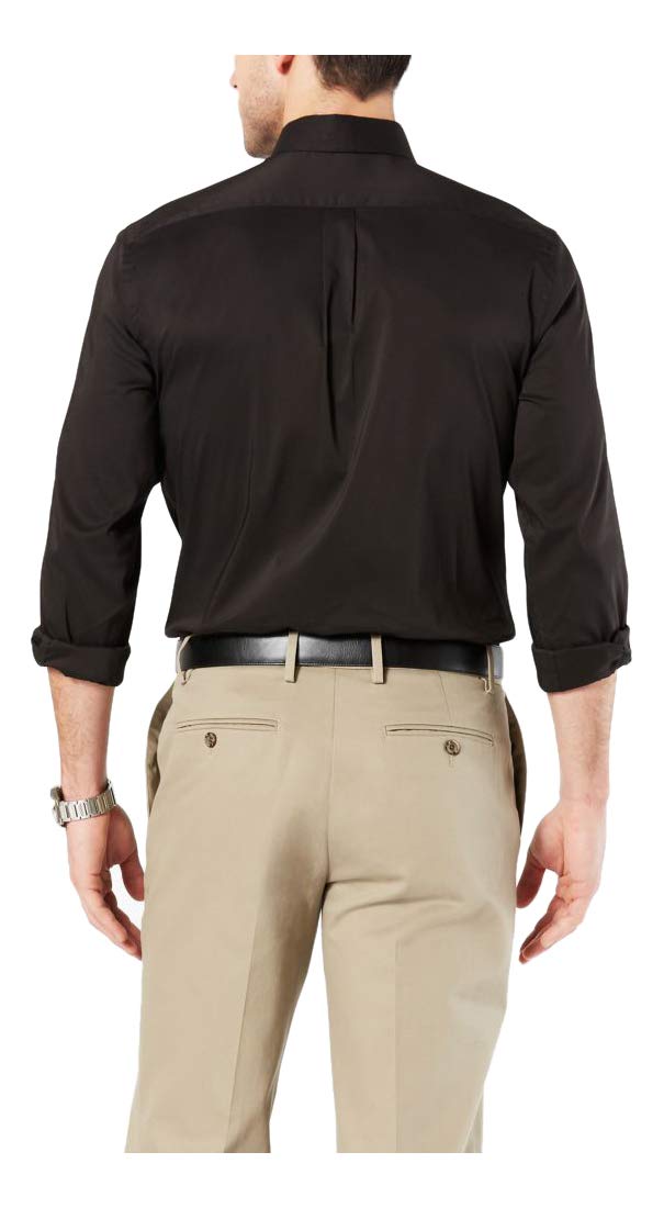 Dockers Men's Classic Fit Long Sleeve Signature Comfort Flex Shirt (Standard and Big & Tall) Button, Black-Solid, Medium