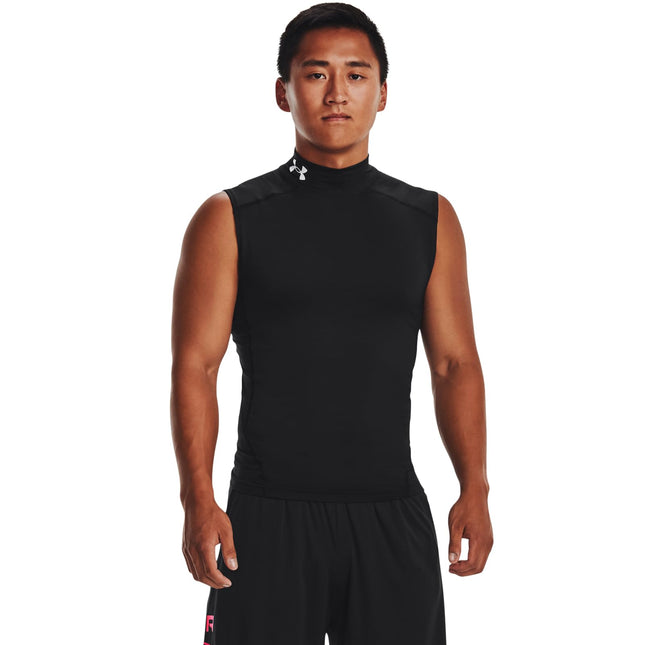 Under Armour Mens HeatGear Compression Mock Sleeveless - Black//White - LG