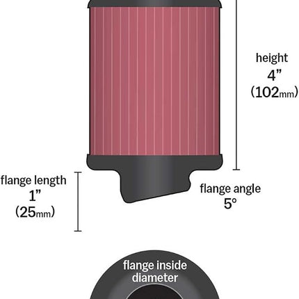 K&N Universal Clamp-On Air Intake Filter: High Performance, Premium, Washable, Replacement Air Filter: Flange Diameter: 3 In, Filter Height: 4 In, Flange Length: 1 In, Shape: Round, RB-0900 , Black