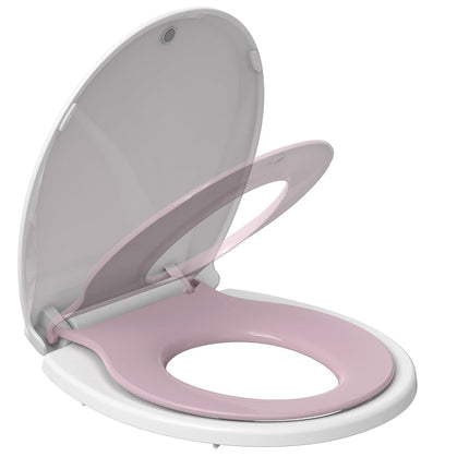 Toilet Seat Cover,Toddler Toilet Seat Round with Built-in Potty Seat for Kids, Soft-Close PP Material for Safe Use, Easy Installation for Home Bathroom Upgrade - Pink Lid