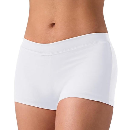 Capezio Boy Cut Low Rise Shorts, TB113 Mini Yoga Shorts for Women, Micro Short Activewear for Dance, Workouts, Gym, Exercise, Hot Pants, White, Large