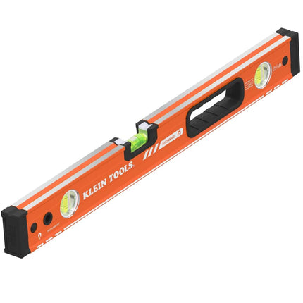 Klein Tools 93524MAG 24-Inch Box Level, Magnetic Box Beam Bubble Level, 3 Vials, High Visibility Orange, Aluminum Body, V-Groove and Magnet Track
