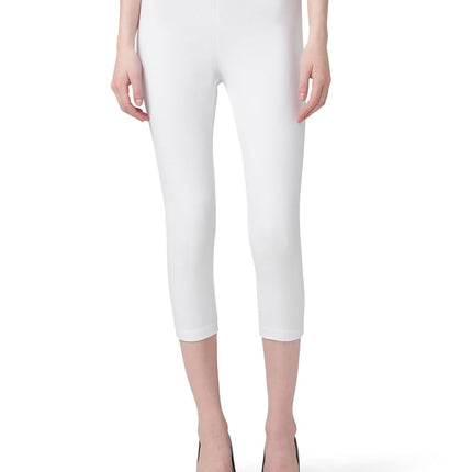 HUE Women's Wide Waistband Blackout Cotton Capri Leggings, Assorted Hosiery, White, L UK