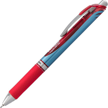 Bolígrafos Pentel Energel Deluxe RTX de 0.5 mm con punta de aguja - Juego de bolígrafos de gel líquido retráctiles - Paquete de 5 bolígrafos rojos con 3 repuestos