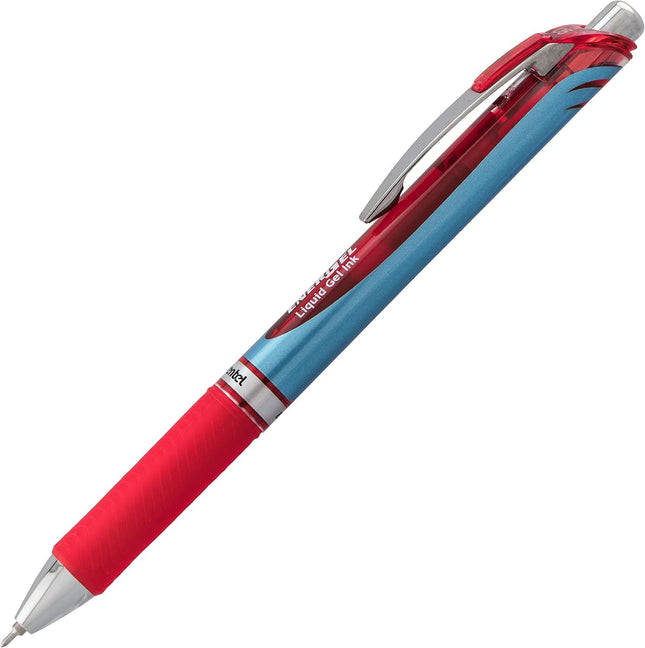 Stylos à pointe fine Pentel Energel Deluxe RTX de 0,5 mm – Lot de 5 stylos gel liquide rétractables rouges avec 3 recharges